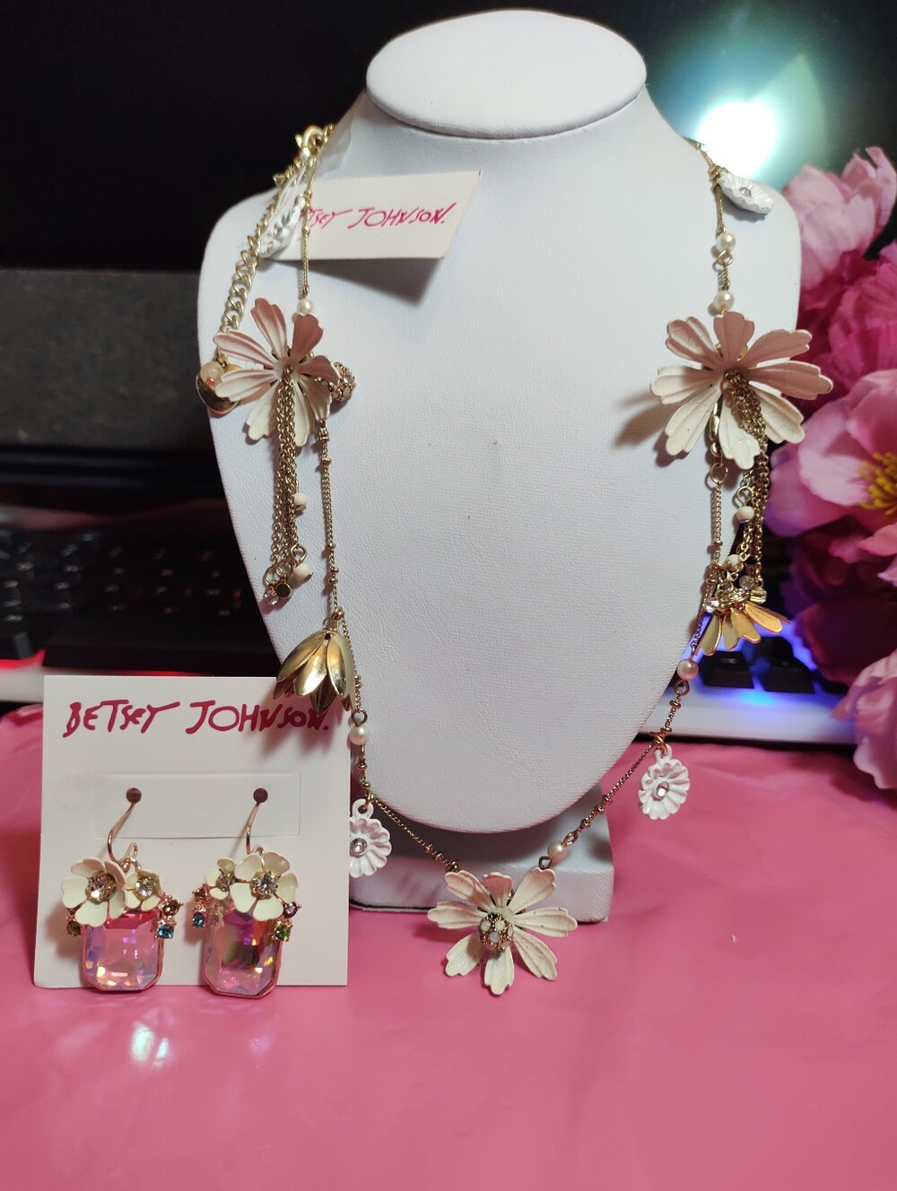 Sold Elsewhere --Betsey Johnson White Floral Necklace & Earrings